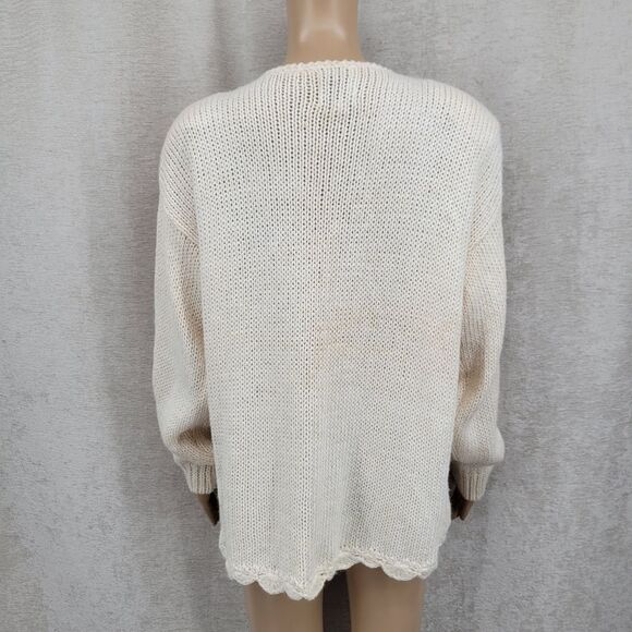 Vintage Hand Knit Cream with Pastel Floral Women's Cardigan Sweater Pointelle - Picture 8 of 13